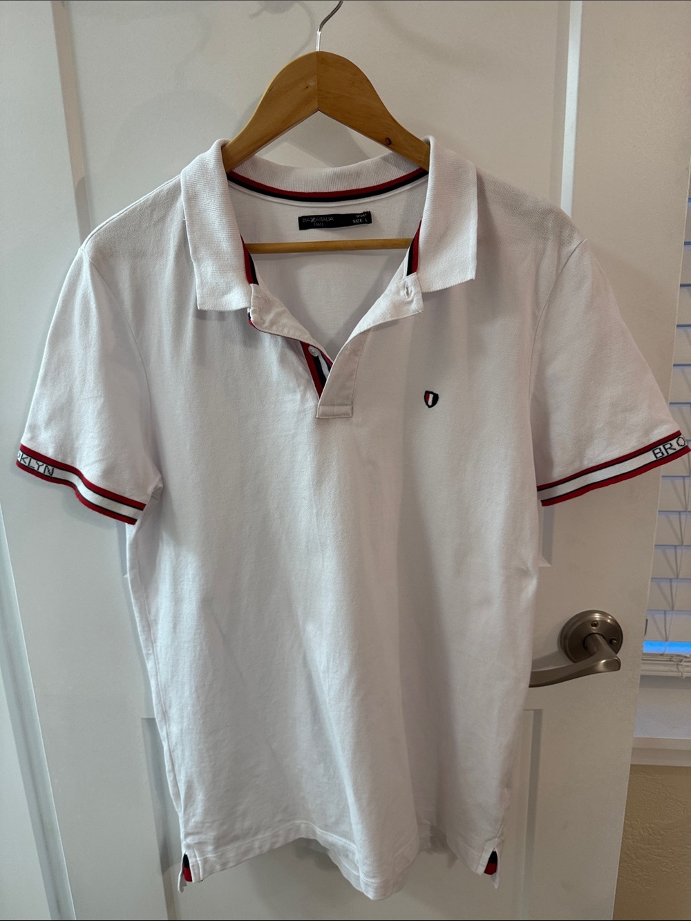 Piazza Italia Man White Polo Shirt L Brooklyn Trim Stretch Cotton